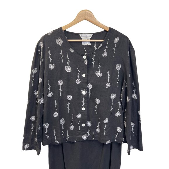 David Brooks Petites Vintage Black Linen Floral Embroidered Skirt Set Dress - Picture 3 of 11